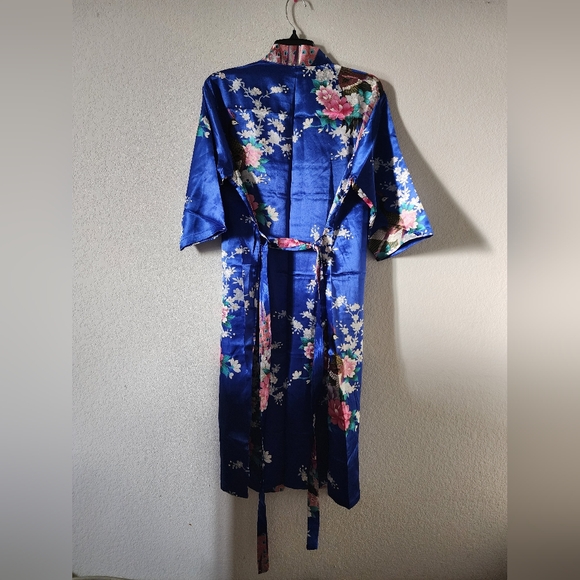 Vibrant Blue Floral Kimono with Peacock Accents Size: Small - Picture 3 of 6